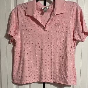 Sport Savvy cotton stretch pink eyelet embroidered tee Shirt Top size LARGE